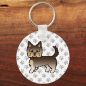 Porte-clés Yorkshire Terrier Cartoon Chocolat Chien & Pattes (Recto)