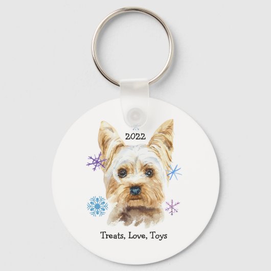 Porte-clés Yorkshire Terrier Chien avec Snowflakes Aquarelle (Recto)