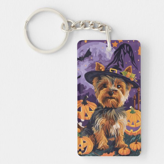 Porte-clés Yorkshire Terrier Chien Halloween sorcière et Citr (Devant)