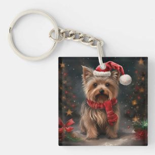 Porte-clés Yorkshire Terrier Dog dans la neige Noël