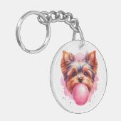 Porte-clés Yorkshire Terrier Dog w rose Bubblegum Aquarelle (Devant gauche)