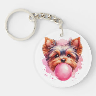 Porte-clés Yorkshire Terrier Dog w rose Bubblegum Aquarelle