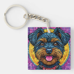 Porte-clés Yorkshire Terrier heureux en style mosaïque