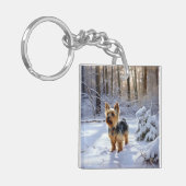Porte-clés Yorkshire Terrier Laisser Neige Noël (Devant gauche)