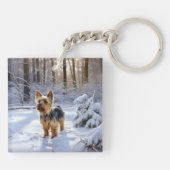 Porte-clés Yorkshire Terrier Laisser Neige Noël (Dos)