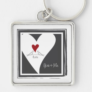 Porte-clés You and Me - Simple Modern Love Birds Red Heart