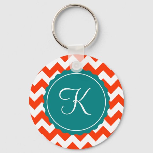 Porte-clés Zag orange et Turquoise Zig personnalisé initial (Recto)