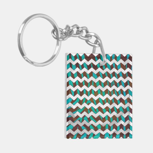 Porte-clés Zebra Chevron Impression Brown et Turquoise (Devant gauche)