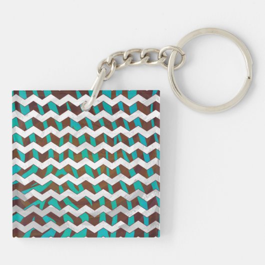 Porte-clés Zebra Chevron Impression Brown et Turquoise (Dos)