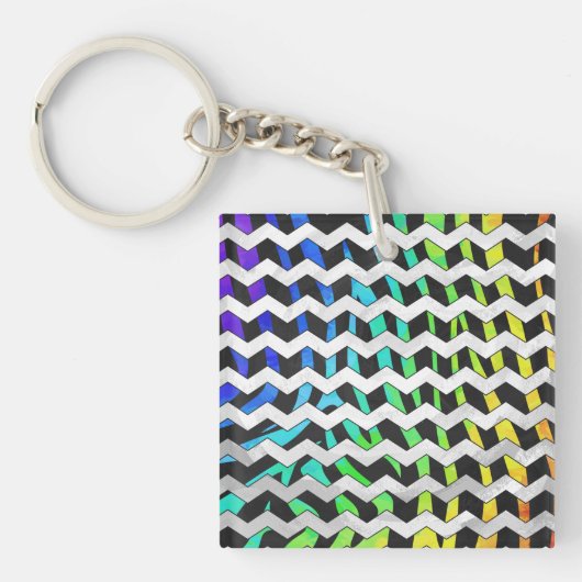 Porte-clés Zebra Chevron noir et arc-en-ciel (Devant)