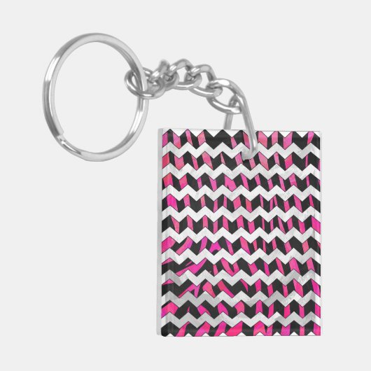 Porte-clés Zebra Chevron noir et rose chaud (Devant gauche)