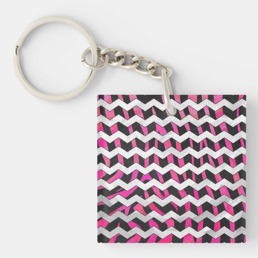 Porte-clés Zebra Chevron noir et rose chaud (Devant)