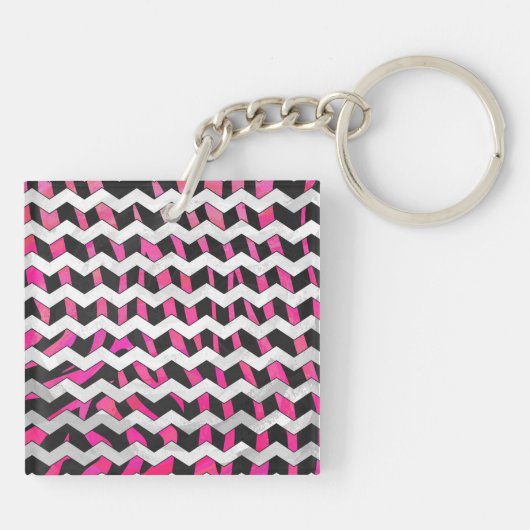 Porte-clés Zebra Chevron noir et rose chaud (Dos)
