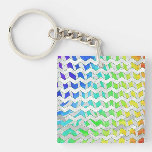 Porte-clés Zebra Chevron Rainbow et White Print (Devant)