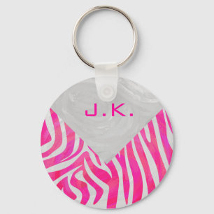 Porte-clés Zebra Hot rose et blanc avec Monogramme