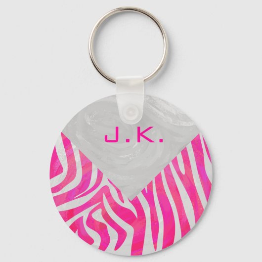 Porte-clés Zebra Hot rose et blanc avec Monogramme (Recto)