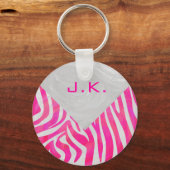 Porte-clés Zebra Hot rose et blanc avec Monogramme (Recto)