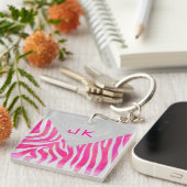Porte-clés Zebra Hot rose et blanc avec Monogramme (Devant Droit)