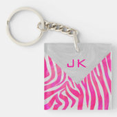 Porte-clés Zebra Hot rose et blanc avec Monogramme (Devant)