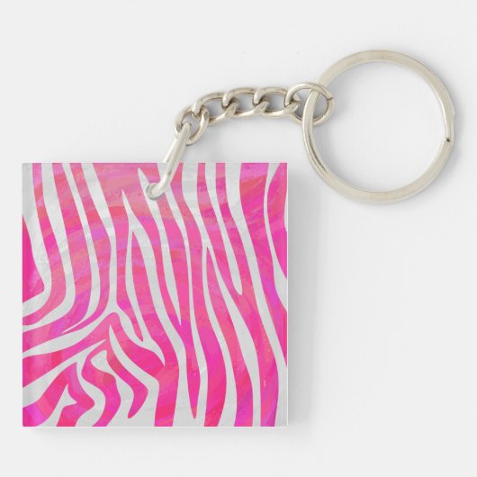 Porte-clés Zebra Hot rose et blanc avec Monogramme (Dos)