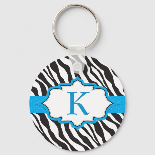 Porte-clés Zebra Monogram Blue Ribbon Porte - clé (Recto)