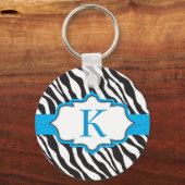 Porte-clés Zebra Monogram Blue Ribbon Porte - clé (Recto)