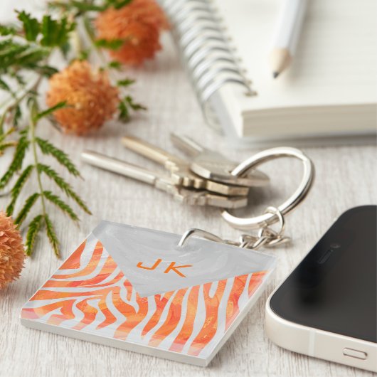 Porte-clés Zebra Monogram orange et blanc (Devant Droit)