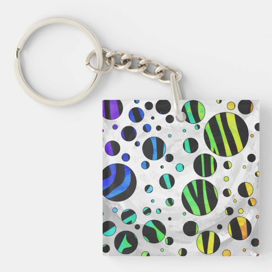 Porte-clés Zebra Polka Dot noir et arc-en-ciel (Devant)