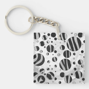 Porte-clés Zebra Polka point noir et gris clair