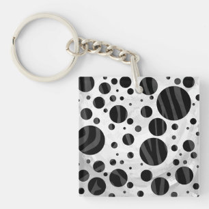Porte-clés Zebra Polka point noir et gris impression