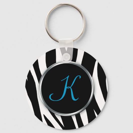 Porte-clés Zebra Print : Monogramme bleu : Porte - clé (Recto)
