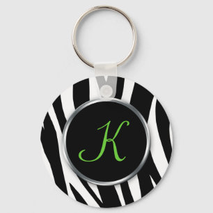 Porte-clés Zebra Print : Monogramme vert : Porte - clé