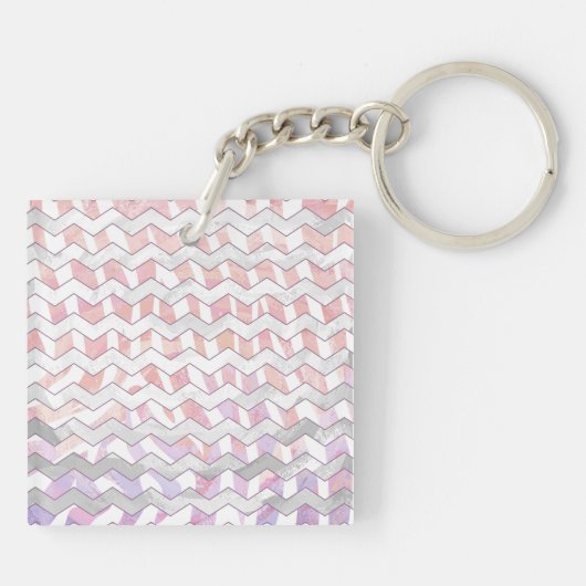 Porte-clés Zebra rose et blanc Chevron (Dos)