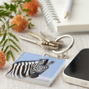 Porte-clés Zebra vous regardant avec le texte de photo bleu c