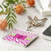 Porte-clés Zèbre blanc rose chaud Léopard Monogramme de peau (Côté)