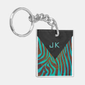 Porte-clés Zèbre Brown et Turquoise avec Monogramme (Devant gauche)