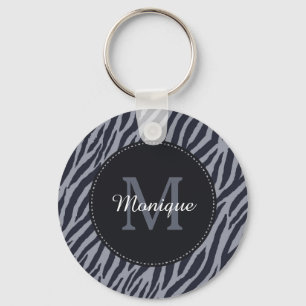 Porte-clés Zèbre gris foncé élégant Imprimer Monogramme et no
