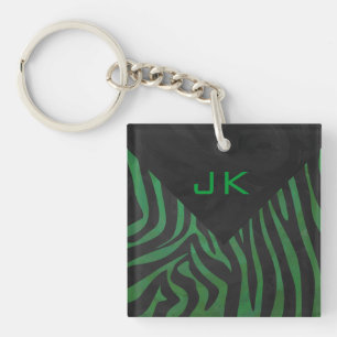 Porte-clés Zèbre Monogramme Imprimé Noir et Vert