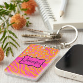 Porte-clés Zèbre orange et rose & Cheetah Personnalisé (Devant droit)