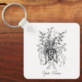 Porte-clés Zen Doodle : fleur, dessin à la plume fine - (Recto)