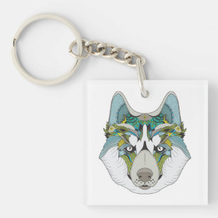 Porte-clés Zenart motif Husky Dog Blue Husky Face