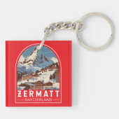 Porte-clés Zermatt Suisse Illustration Voyage Art Retro (Dos)