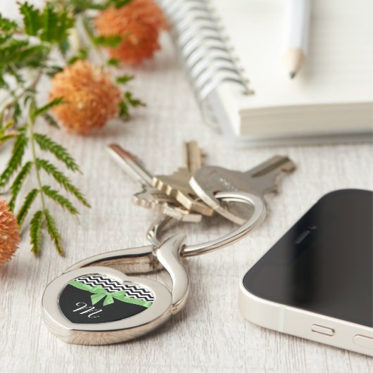 Porte-clés Zigzag et Bow vert avec Monogramme (Côté )