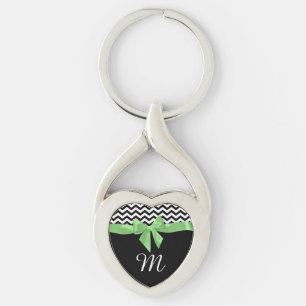 Porte-clés Zigzag et Bow vert avec Monogramme