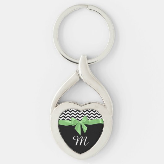 Porte-clés Zigzag et Bow vert avec Monogramme (Devant)