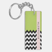 Porte-clés Zigzag noir et blanc, Chevron, Vert, Votre nom (Devant gauche)