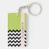Porte-clés Zigzag noir et blanc, Chevron, Vert, Votre nom (Dos)