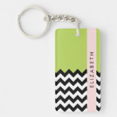 Porte-clés Zigzag noir et blanc, Chevron, Vert, Votre nom (Devant)