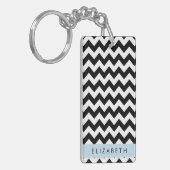 Porte-clés Zigzag noir et blanc, Motif Chevron, Votre nom (Devant gauche)