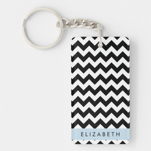 Porte-clés Zigzag noir et blanc, Motif Chevron, Votre nom (Devant)